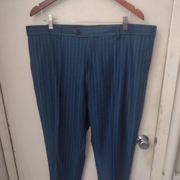 YND Slim Fit Double-Breasted Pinstripe Suit, Blue 3XL, ALTERED CUFFS & LEGS - Picture 5 of 7